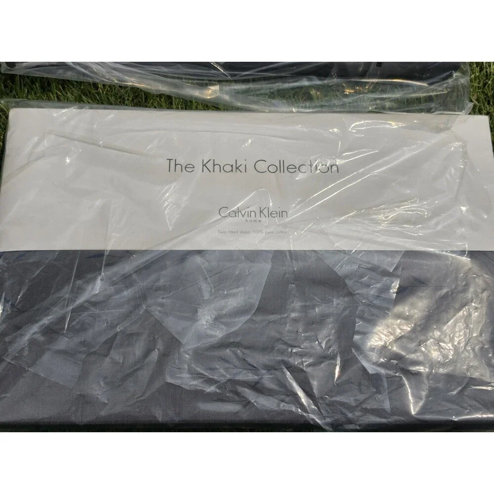 Vtg CALVIN KLEIN KHAKI COLLECTION TWIN FLAT & Fitted SHEETS Water Weeds Flint *